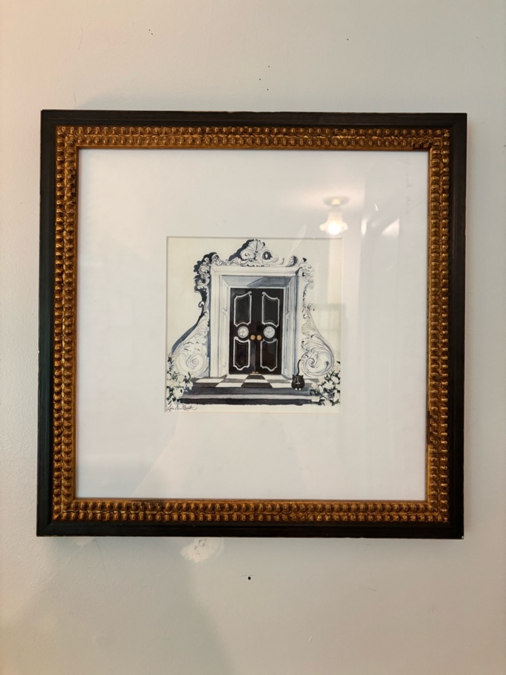 Anthropologie Framed Black and Gold Ornate Door Wall Art